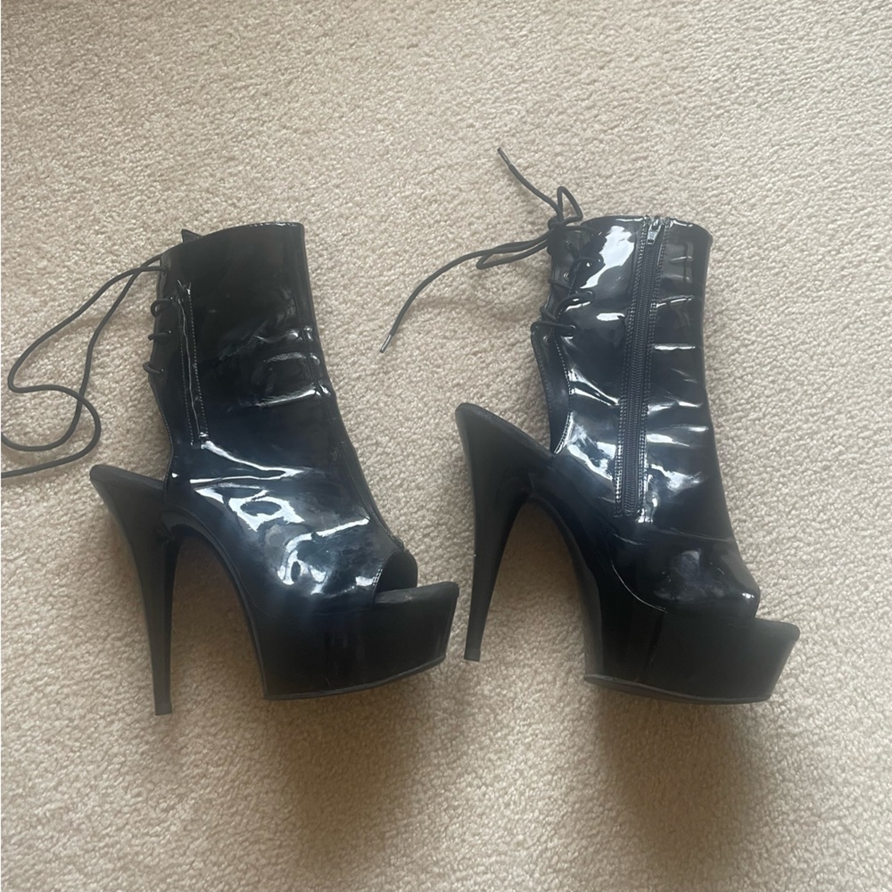 Shiny lace up heel dancer heels